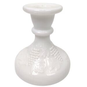 Vintage L.E. Smith Milk Glass Candle Stick Holder 4.5" Grape Cluster & Vine